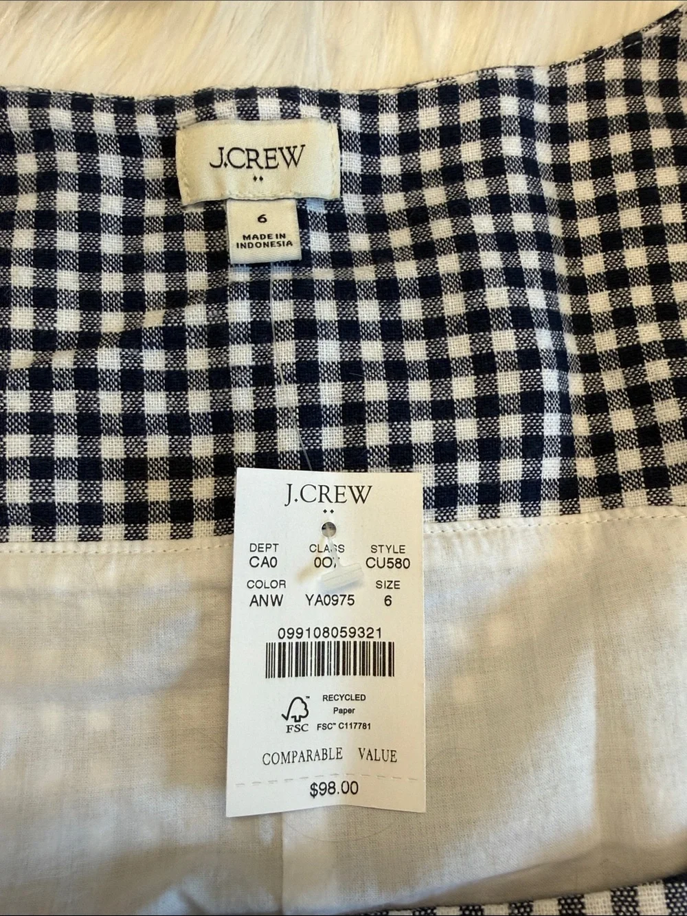 NWT J Crew Factory Gingham Button Front Top - Navy & White - Picture 2 of 6
